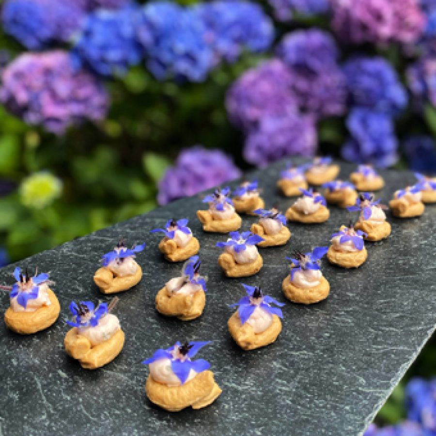 Selection of wedding canapes on a slate plate