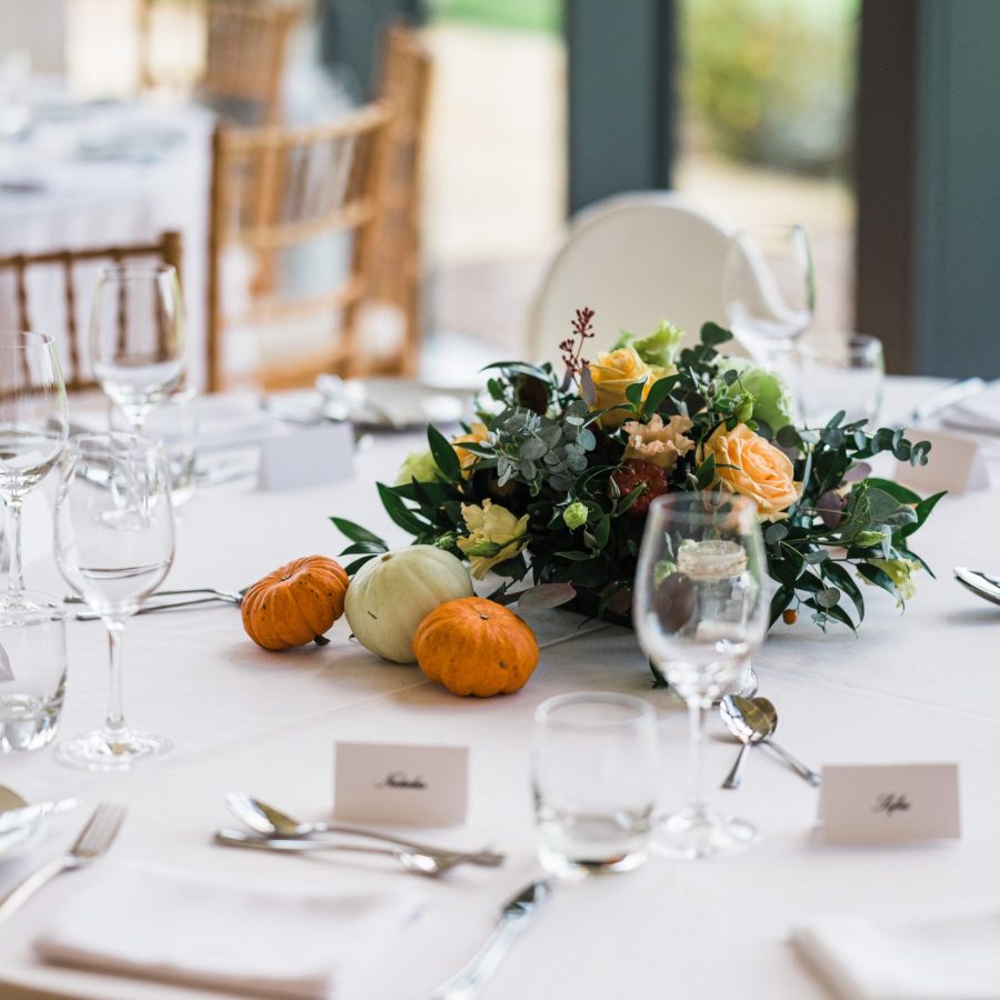 Table setting at Harefield Barn wedding venue in Devon