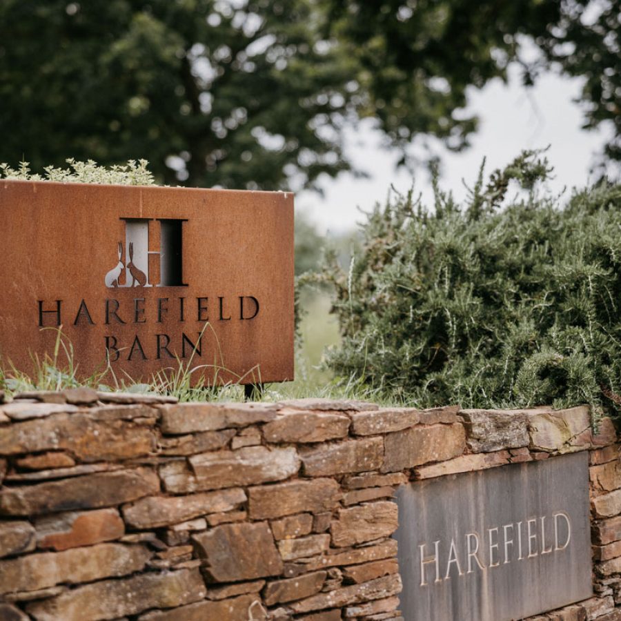 The entrance to Harefield Barn wedding venue in Devon