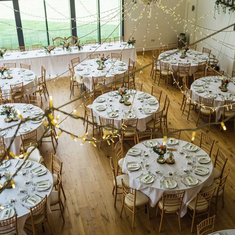 Stunning table settings for reception at Harefield Barn wedding venue Devon